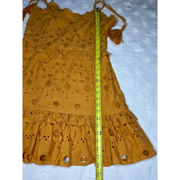 Walter Baker Misty Eyelet Ruffle Mini Dress Ginger Eye Yellow Strappy Size 8 - Picture 6 of 9